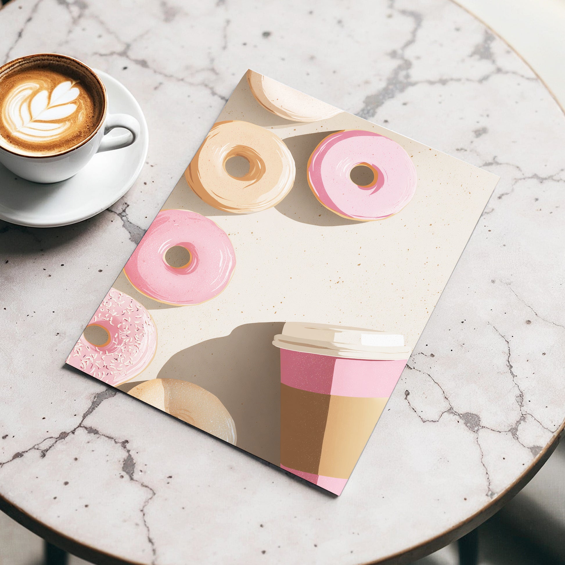 Doughnuts & Daydreams, beige, pink, brown minimalist wall art displayed in a styled interior, gallery view 3