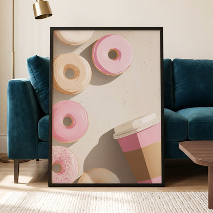 Doughnuts & Daydreams, beige, pink, brown minimalist wall art displayed in a styled interior, gallery view 5