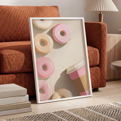 Doughnuts & Daydreams, beige, pink, brown minimalist wall art displayed in a styled interior, gallery view 6