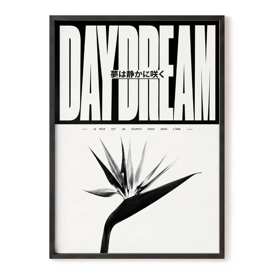 Dream in Bloom, black, white, gray floral wall art, front artwork view