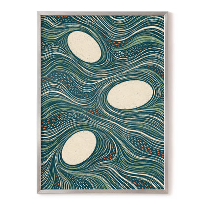 Drifting Contours, blue, green, beige abstract wall art, front artwork view