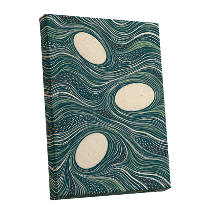 Drifting Contours, blue, green, beige abstract wall art shown as a stretched canvas wall art