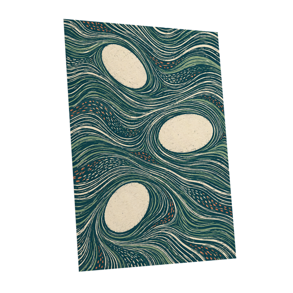 Drifting Contours, blue, green, beige abstract wall art shown as a unframed poster wall art print