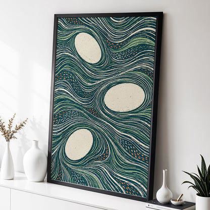 Drifting Contours, blue, green, beige abstract wall art displayed in a styled interior, gallery view 2