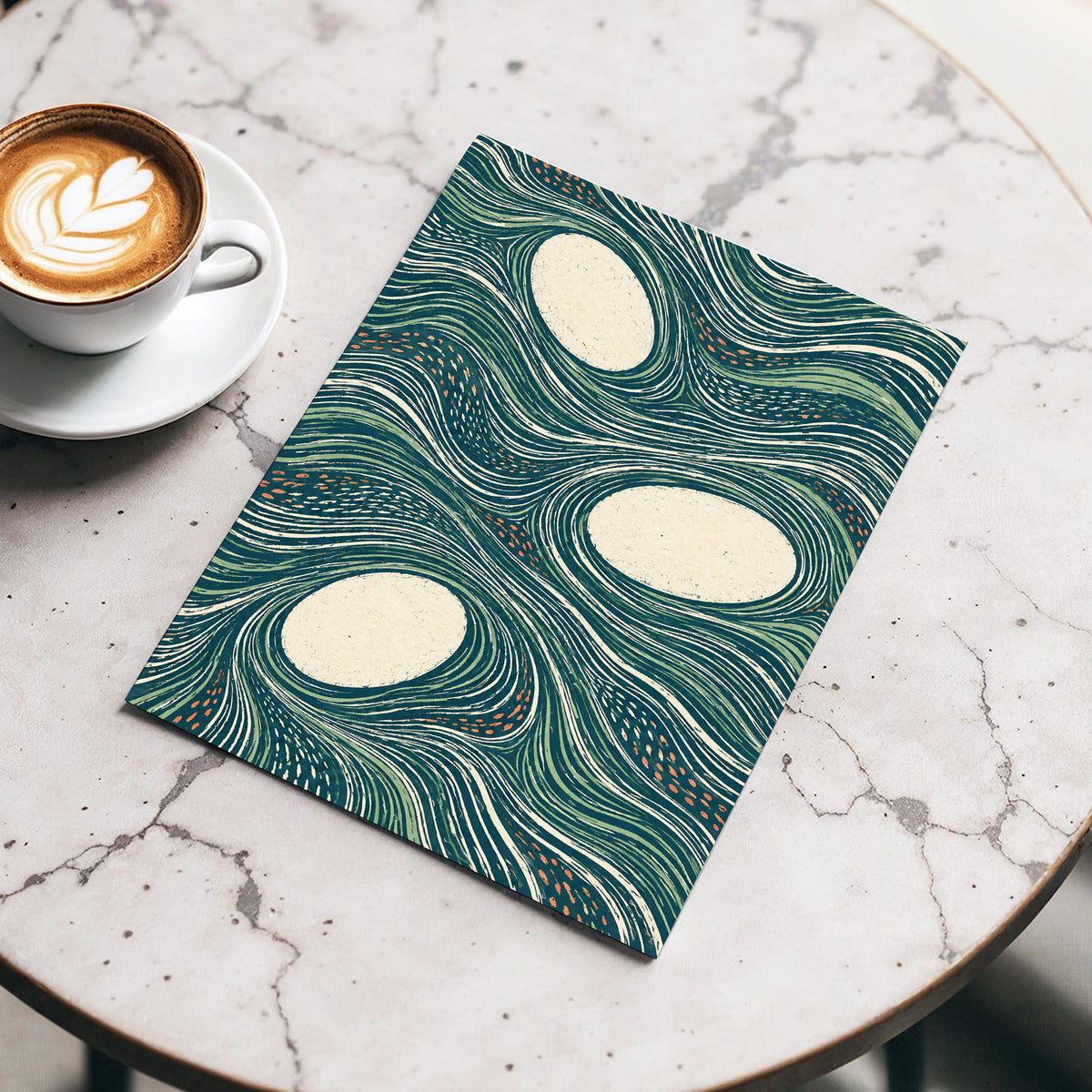 Drifting Contours, blue, green, beige abstract wall art displayed in a styled interior, gallery view 5