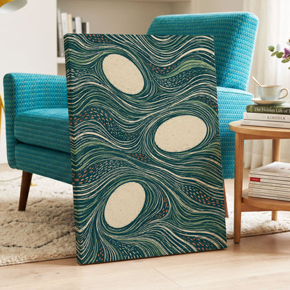 Drifting Contours, blue, green, beige abstract wall art displayed in a styled interior, gallery view 7