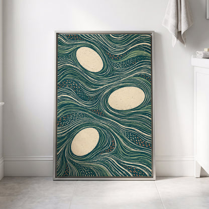 Drifting Contours, blue, green, beige abstract wall art displayed in a styled interior, gallery view 8
