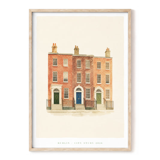 Dublin Georgian Row, beige, orange, brown minimalist wall art, front artwork view