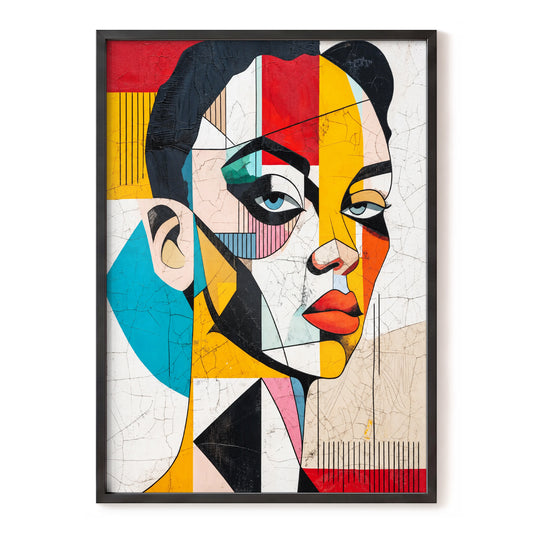 Duet in Fragments, black, yellow, red abstract wall art, front artwork view