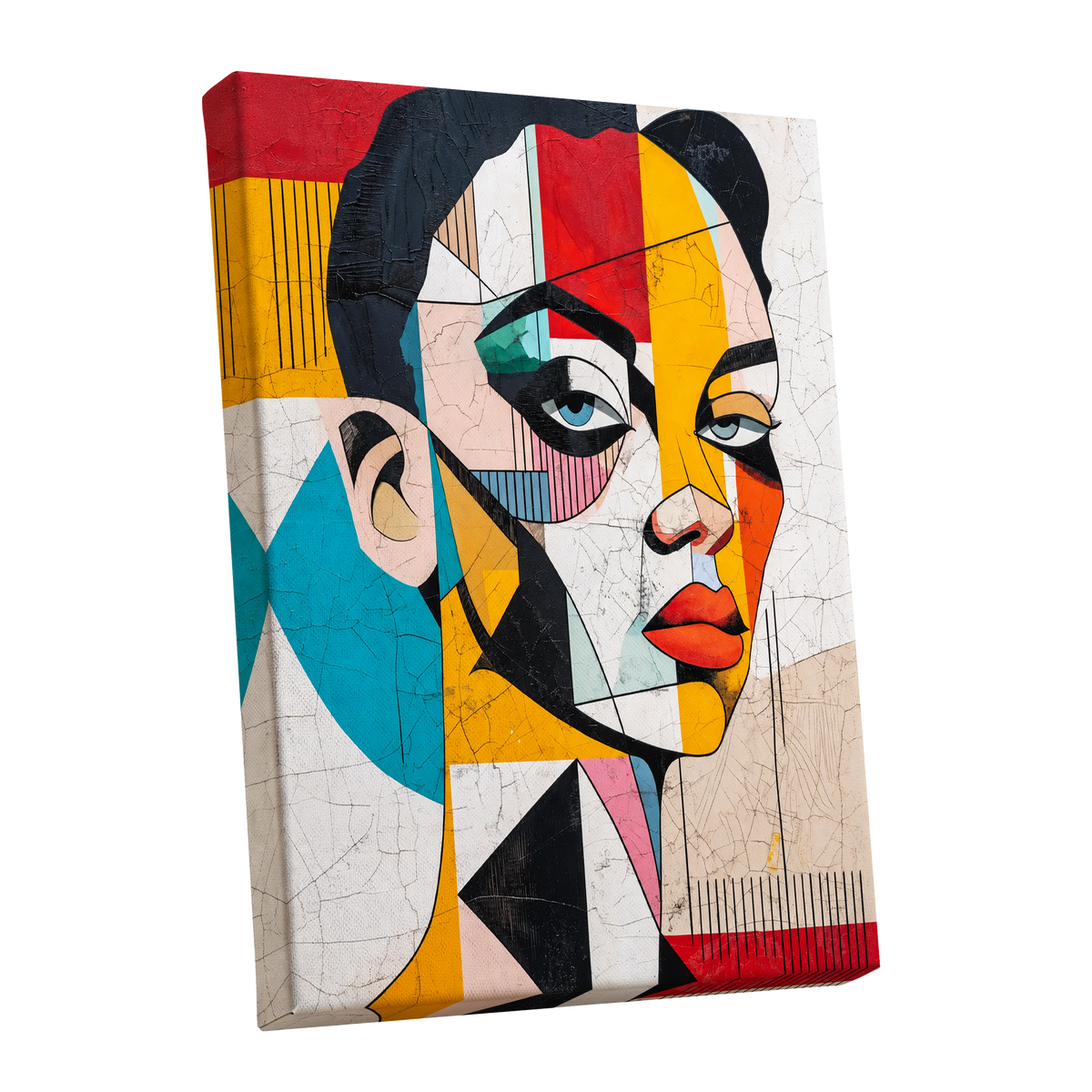 Duet in Fragments, black, yellow, red abstract wall art shown as a stretched canvas wall art