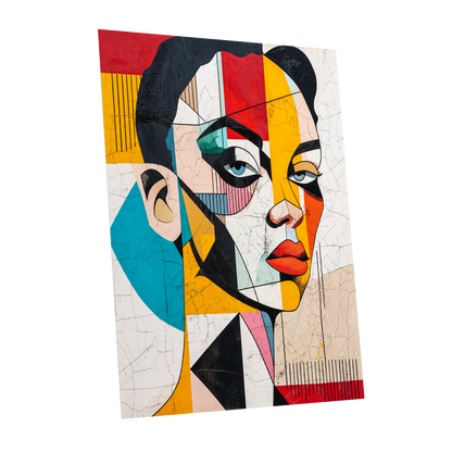 Duet in Fragments, black, yellow, red abstract wall art shown as a unframed poster wall art print