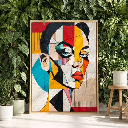 Duet in Fragments, black, yellow, red abstract wall art displayed in a styled interior, gallery view 2