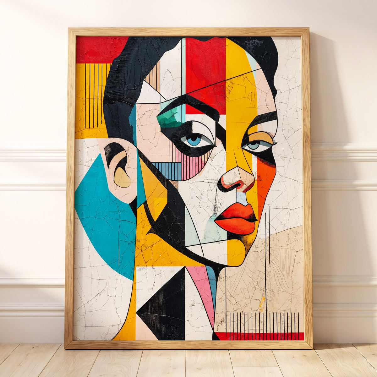 Duet in Fragments, black, yellow, red abstract wall art displayed in a styled interior, gallery view 4