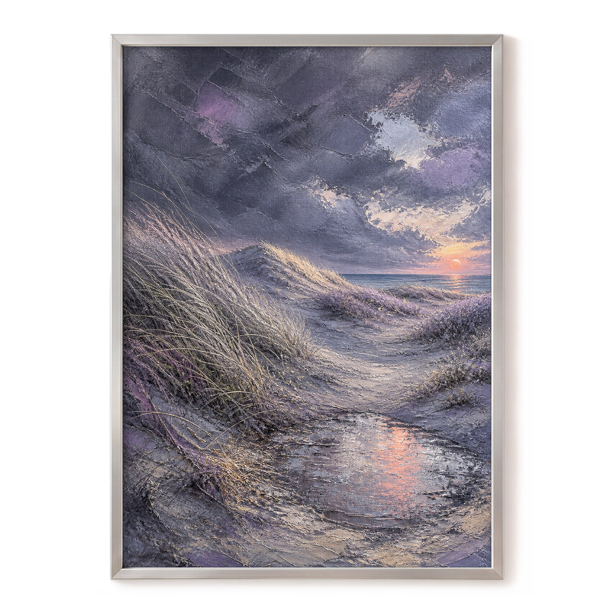 Dunes at Violet Dusk, gray, purple, beige nature wall art, front artwork view