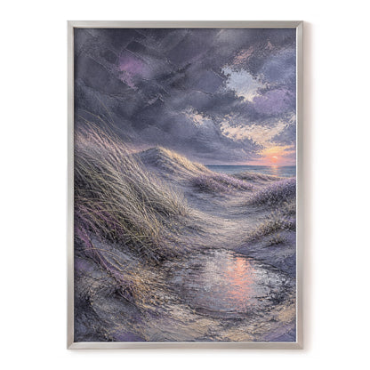 Dunes at Violet Dusk, gray, purple, beige nature wall art, front artwork view