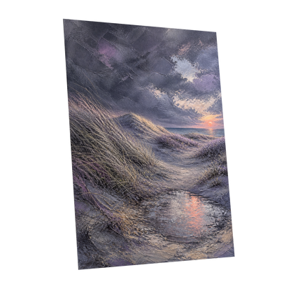 Dunes at Violet Dusk, gray, purple, beige nature wall art shown as a unframed poster wall art print