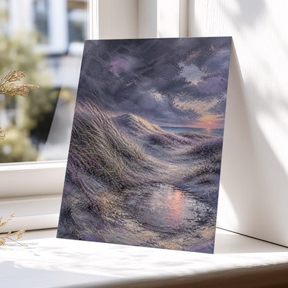 Dunes at Violet Dusk, gray, purple, beige nature wall art displayed in a styled interior, gallery view 5
