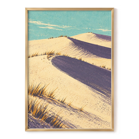 Dunes in Violet Shade, beige, purple, blue nature wall art, front artwork view
