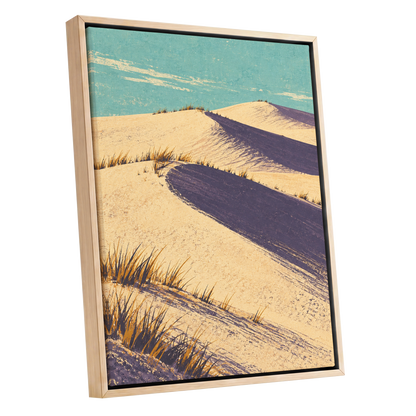 Dunes in Violet Shade, beige, purple, blue nature wall art shown as a oak framed canvas wall art