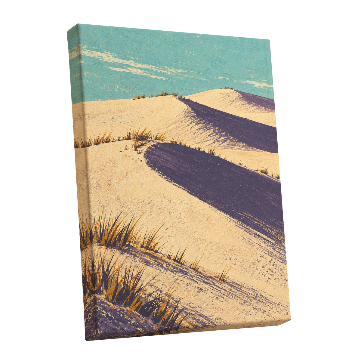 Dunes in Violet Shade, beige, purple, blue nature wall art shown as a stretched canvas wall art