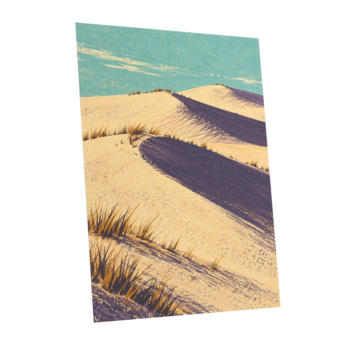 Dunes in Violet Shade, beige, purple, blue nature wall art shown as a unframed poster wall art print