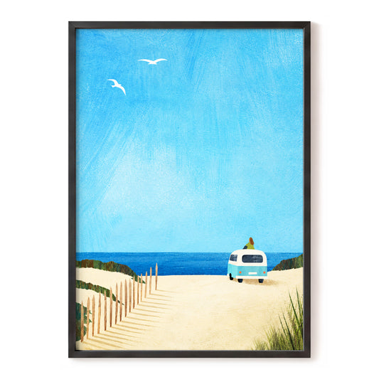 Duneside Daydream, blue, beige, white nature wall art, front artwork view