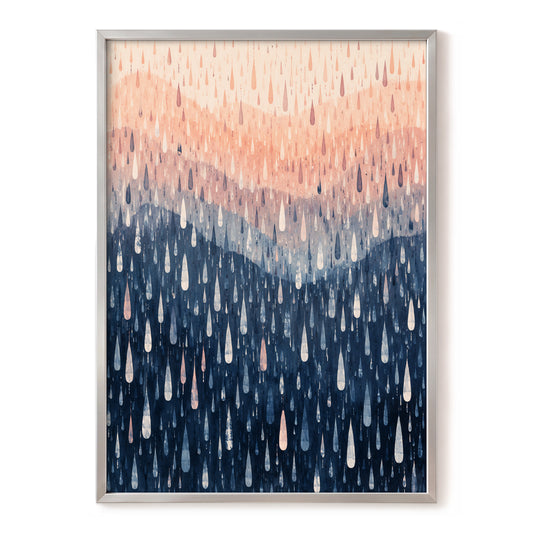 Dusk in Drops, blue, pink, beige abstract wall art, front artwork view