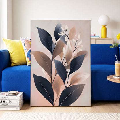 Dusky Botanical Reverie, blue, pink, beige floral wall art on canvas displayed in a styled interior, gallery view 2
