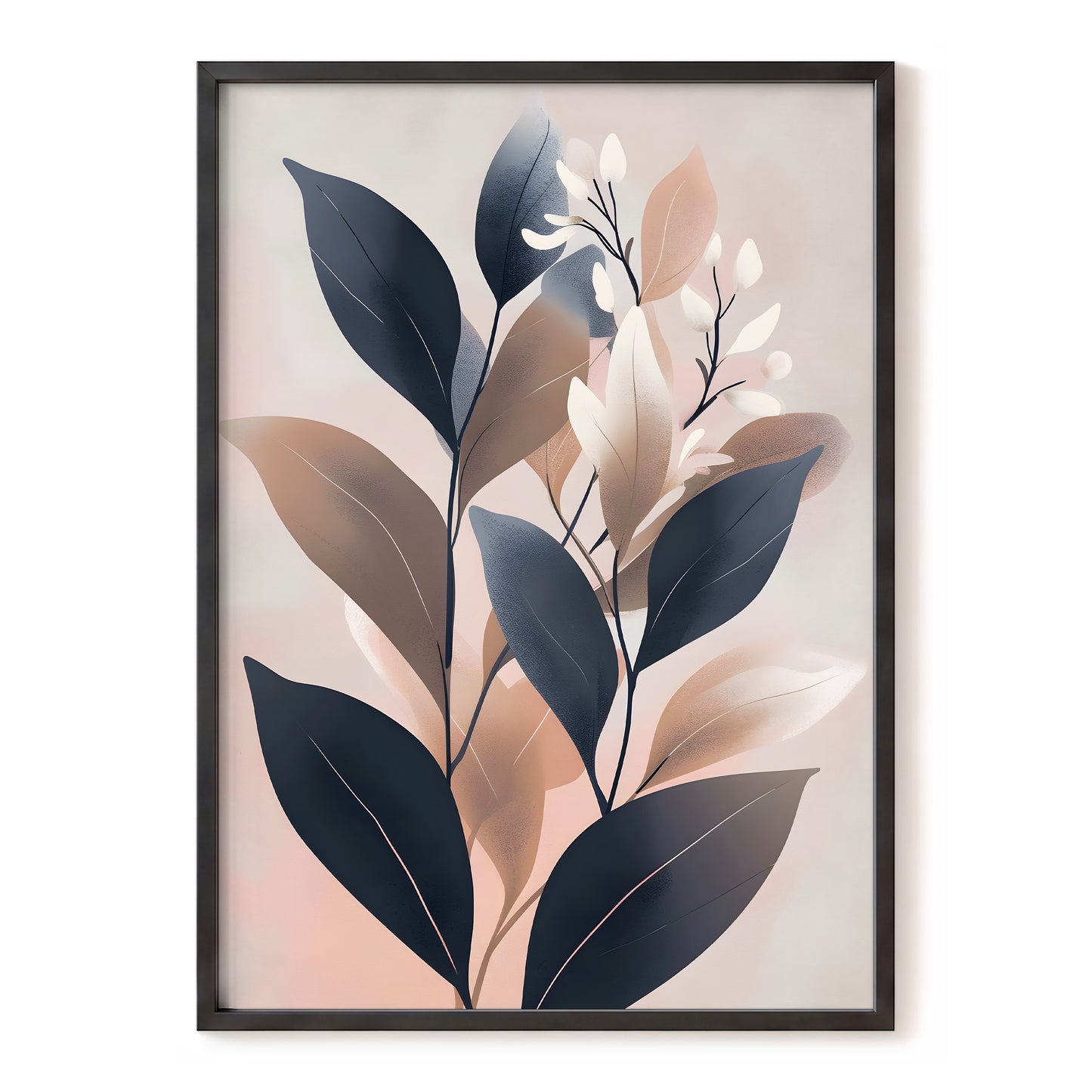 Dusky Botanical Reverie, blue, pink, beige floral wall art, front artwork view