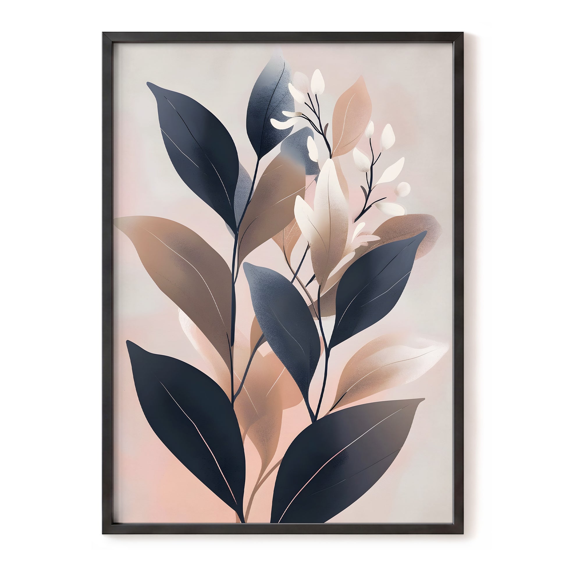 Dusky Botanical Reverie, blue, pink, beige floral wall art, front artwork view