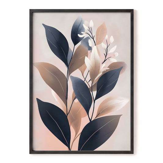 Dusky Botanical Reverie, blue, pink, beige floral wall art, front artwork view