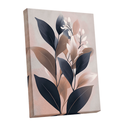Dusky Botanical Reverie, blue, pink, beige floral wall art shown as a stretched canvas wall art