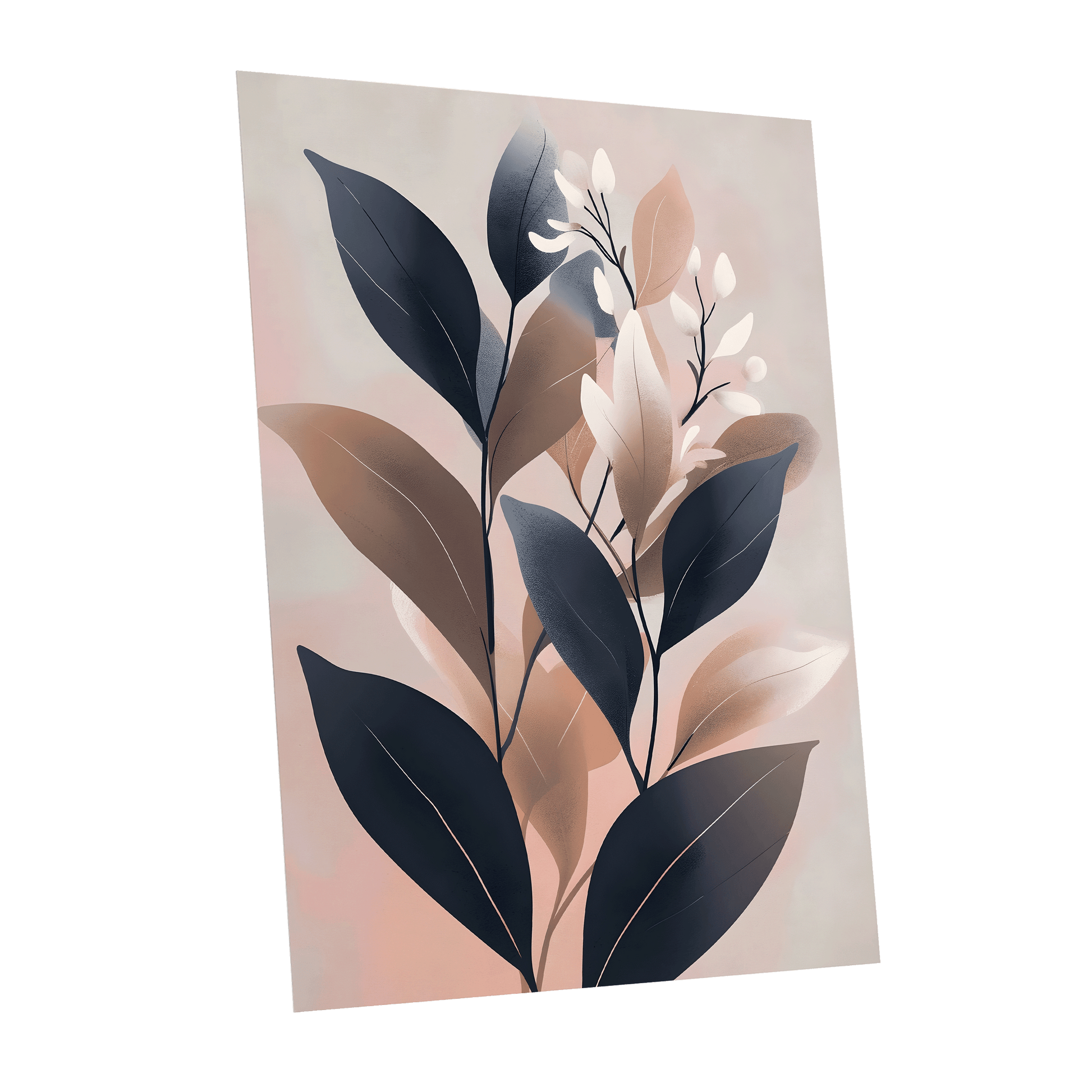 Dusky Botanical Reverie, blue, pink, beige floral wall art shown as a unframed poster wall art print