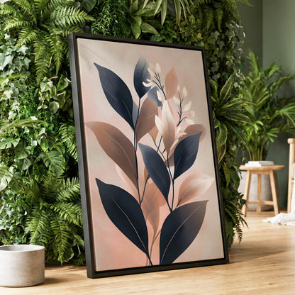 Dusky Botanical Reverie, blue, pink, beige floral wall art displayed in a styled interior, gallery view 1