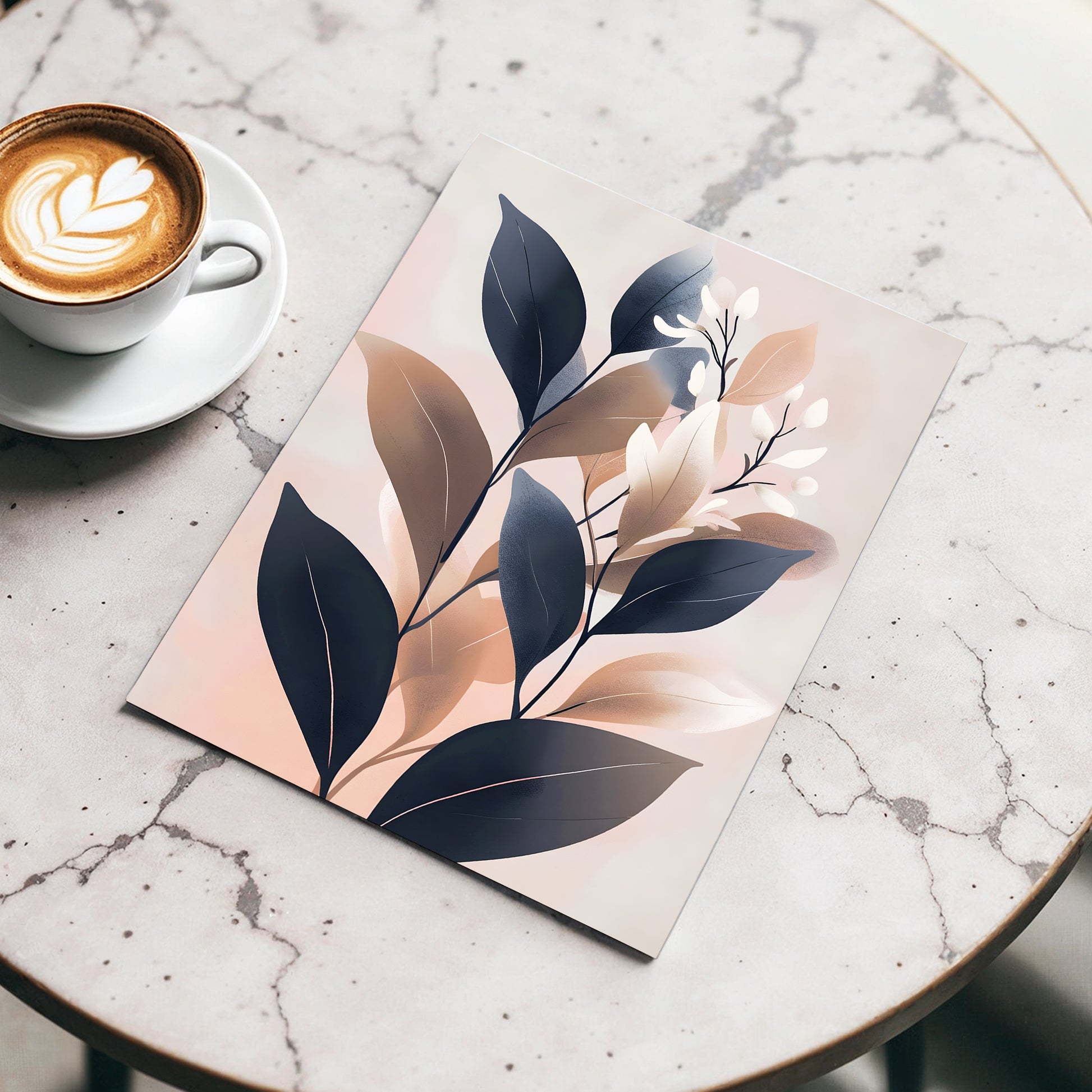 Dusky Botanical Reverie, blue, pink, beige floral wall art displayed in a styled interior, gallery view 3