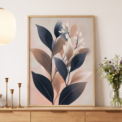 Dusky Botanical Reverie, blue, pink, beige floral wall art displayed in a styled interior, gallery view 5