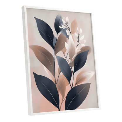 Dusky Botanical Reverie, blue, pink, beige floral wall art shown as a white framed poster wall art print