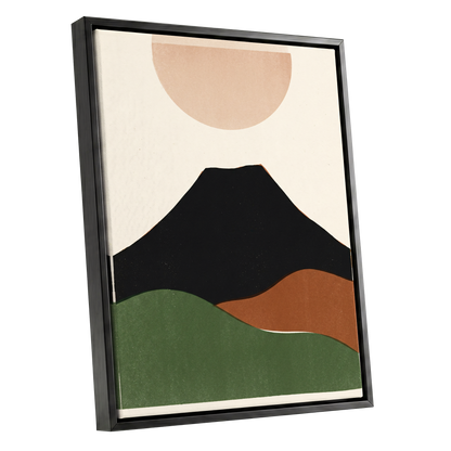 Earth Beneath a Quiet Sun, black, green, beige nature wall art shown as a black framed canvas wall art