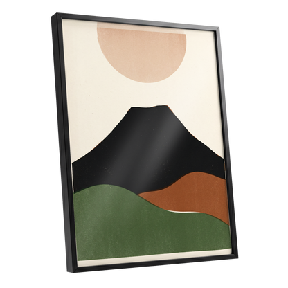 Earth Beneath a Quiet Sun, black, green, beige nature wall art shown as a black framed poster wall art print