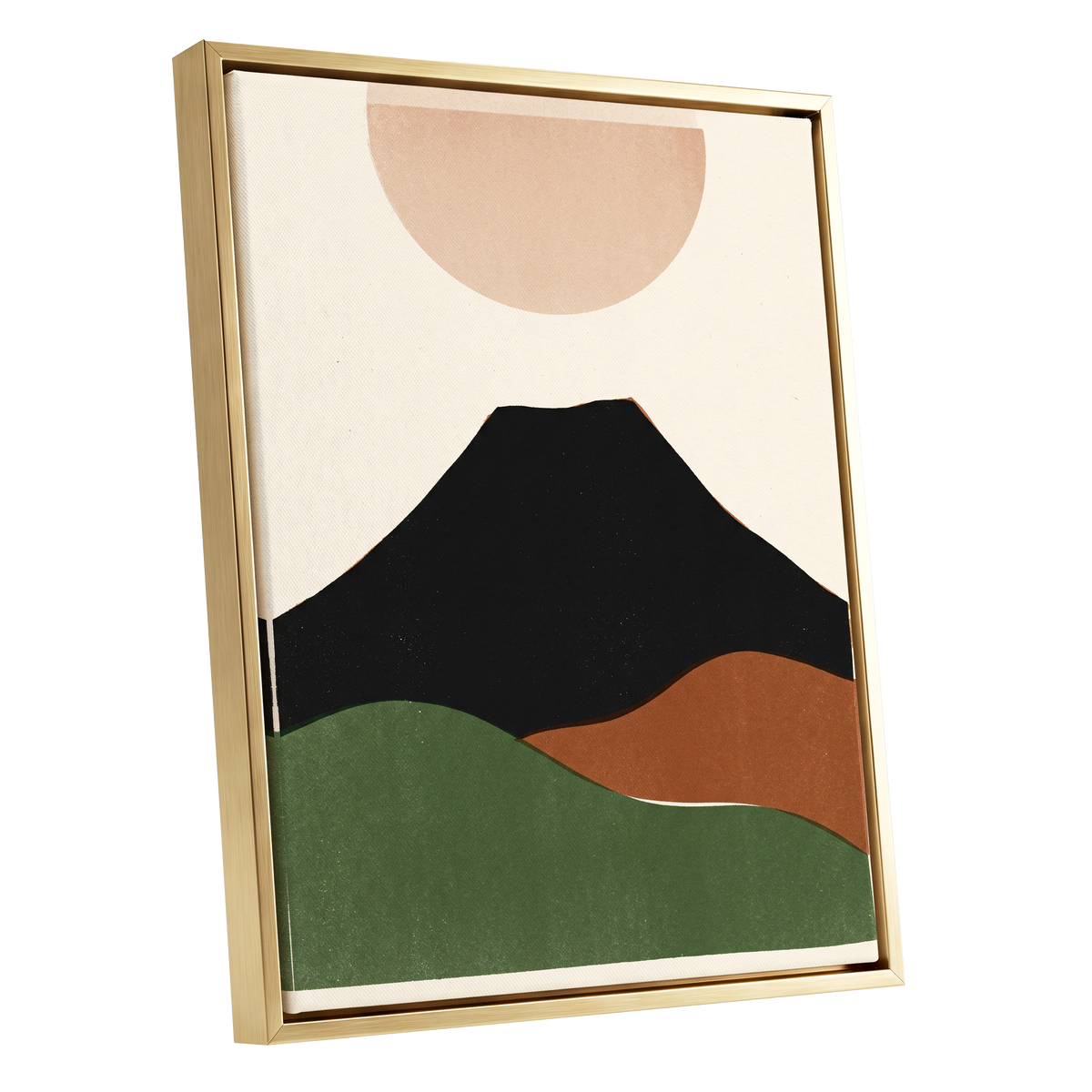 Earth Beneath a Quiet Sun, black, green, beige nature wall art shown as a gold framed canvas wall art