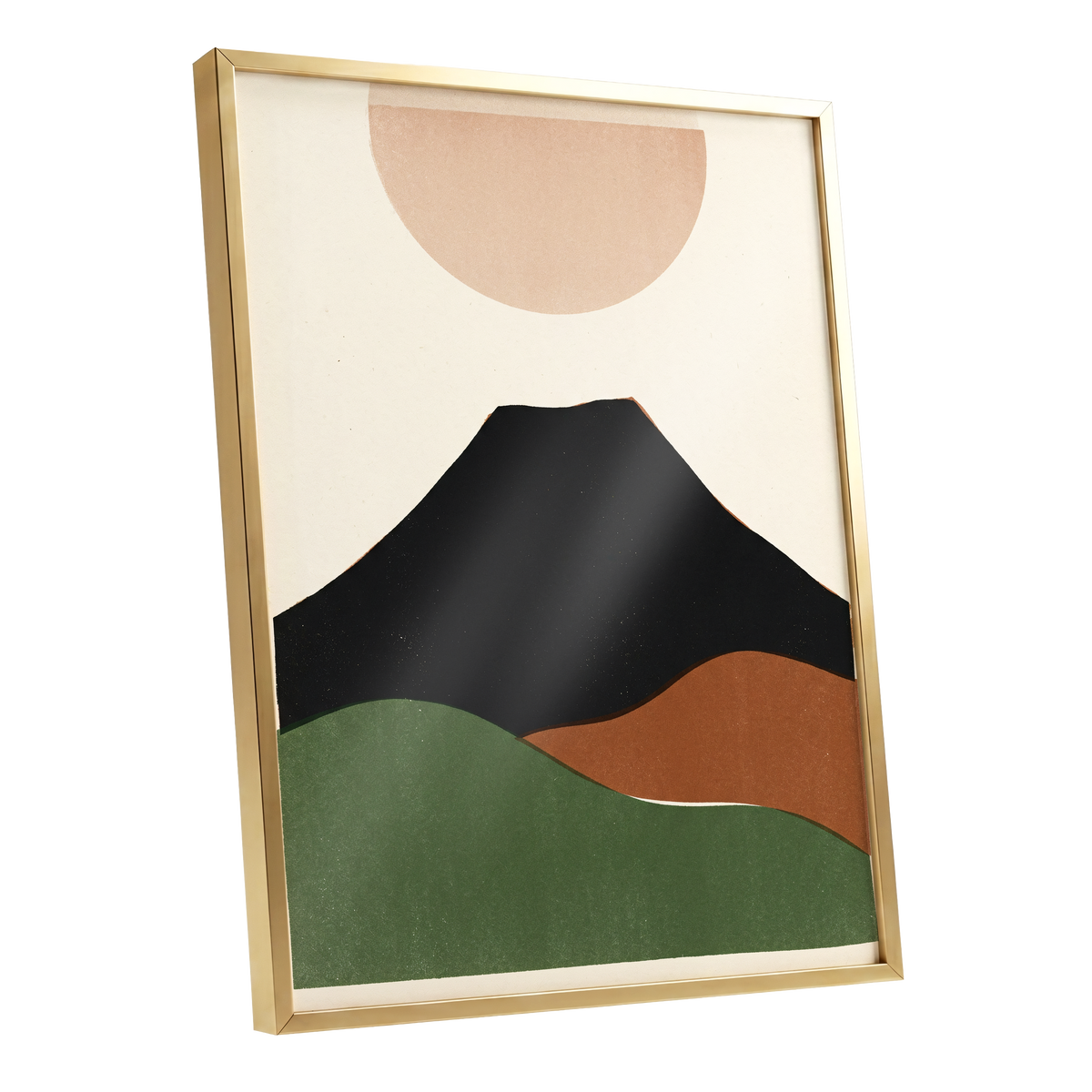 Earth Beneath a Quiet Sun, black, green, beige nature wall art shown as a gold framed poster wall art print