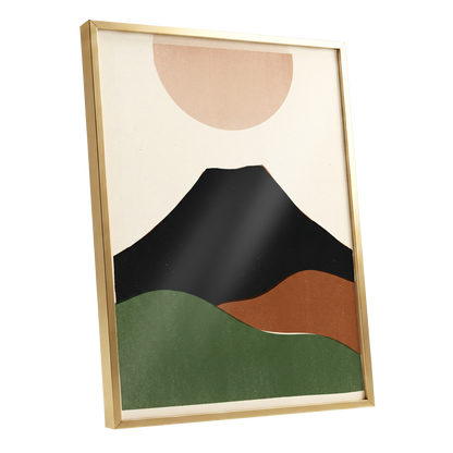 Earth Beneath a Quiet Sun, black, green, beige nature wall art shown as a gold framed poster wall art print