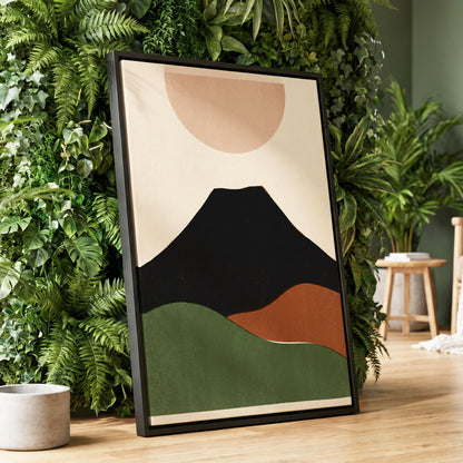 Earth Beneath a Quiet Sun, black, green, beige nature wall art displayed in a styled interior, gallery view 1
