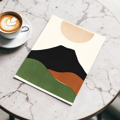 Earth Beneath a Quiet Sun, black, green, beige nature wall art displayed in a styled interior, gallery view 3