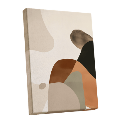 Earthbound Curves, beige, brown, black abstract wall art shown as a stretched canvas wall art