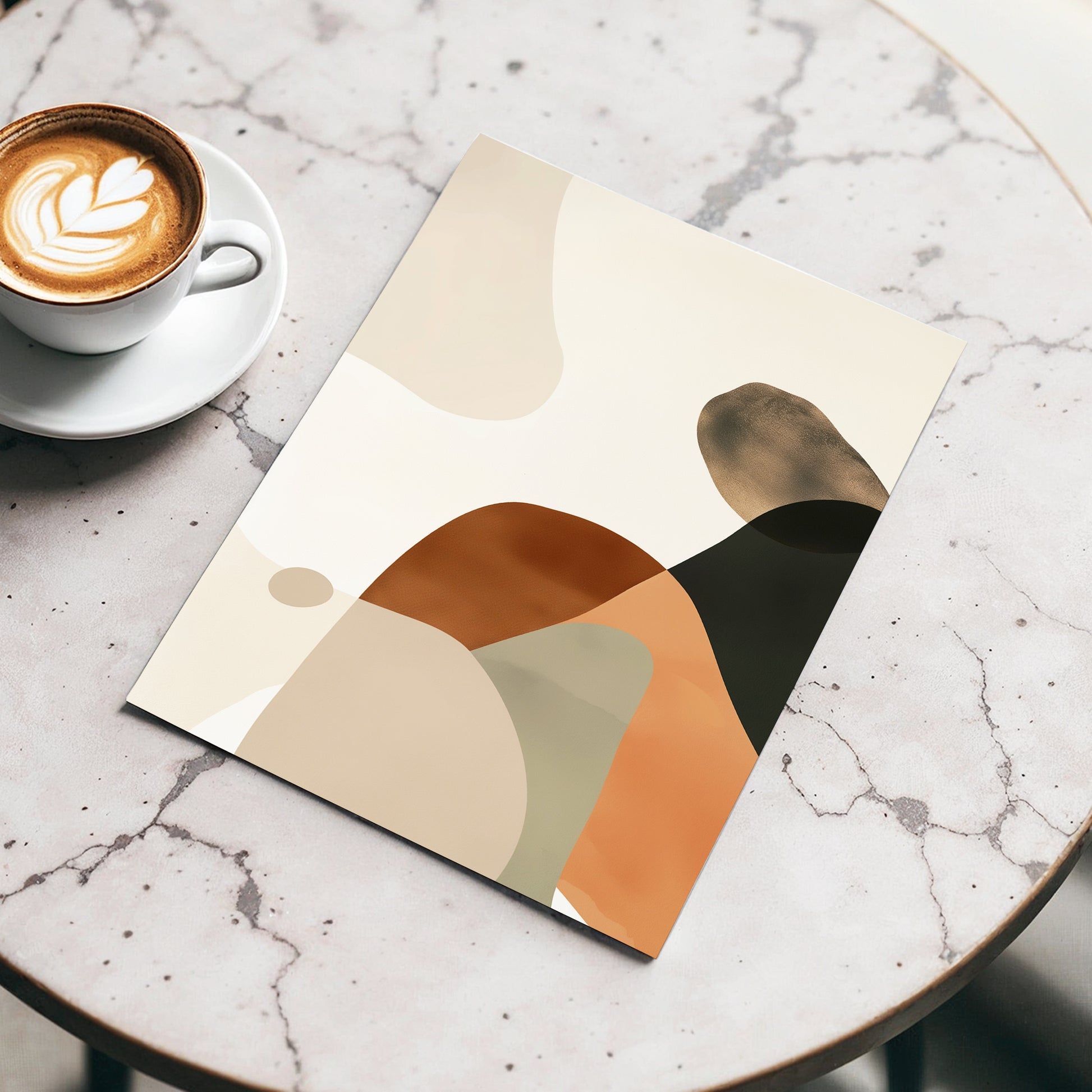 Earthbound Curves, beige, brown, black abstract wall art displayed in a styled interior, gallery view 3