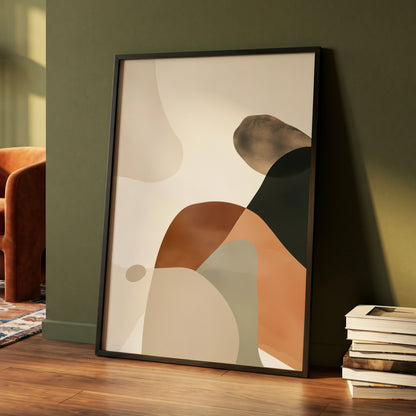 Earthbound Curves, beige, brown, black abstract wall art displayed in a styled interior, gallery view 4
