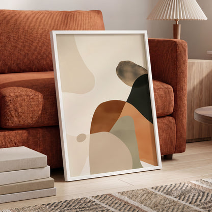 Earthbound Curves, beige, brown, black abstract wall art displayed in a styled interior, gallery view 6