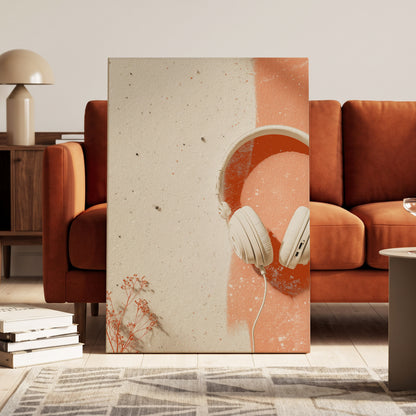 Earthen Airwaves, beige, orange, white minimalist wall art on canvas displayed in a styled interior, gallery view 2