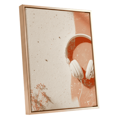 Earthen Airwaves, beige, orange, white minimalist wall art shown as a gold framed canvas wall art